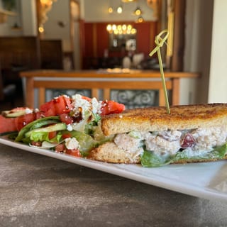 Watermelon Salad with Half a Chicken Salad Sandwich